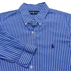 Ralph Lauren Shirt Mens Large Blue Stripe Button Down Long Sleeve Pony Logo